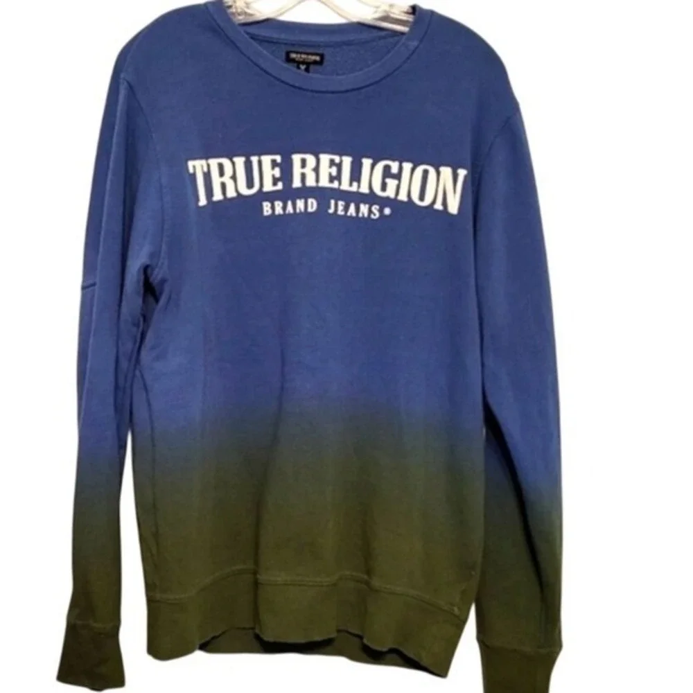 True Religion Men's Sweatshirt World Tour Blue Black Ombre Pullover Size‎ Small